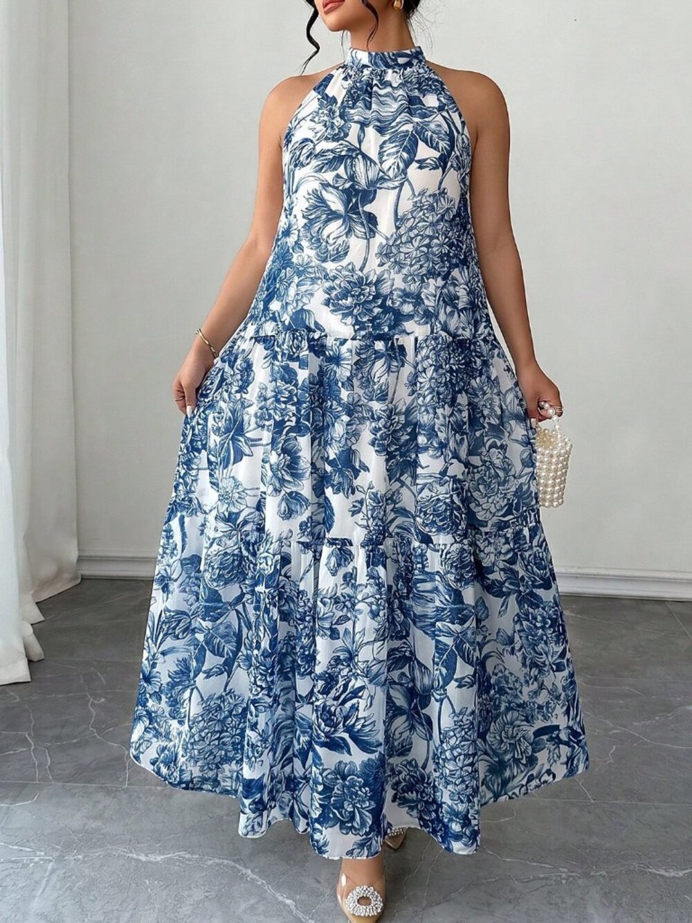 Baby Blue Boho Women's Sleeveless Plus Size Beach Maxi Dress